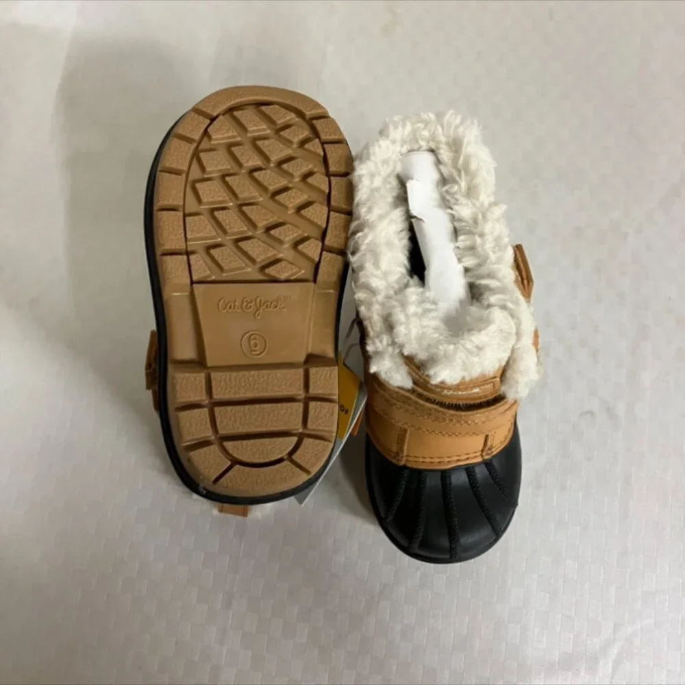 NWT Cat & Jack Toddler Kids Size 6 Brown Faux Fur Lined Waterproof Winter Boots